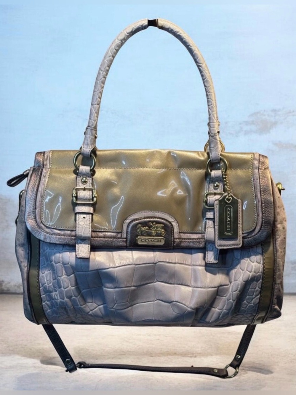Coach Metallic Gold and Textured Gray Satchel
